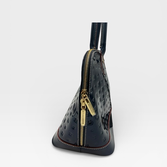 Arcadia Italy Navy Patent Leather Embossed Dome Satchel Handbag – Made in Italy - Picture 4 of 9